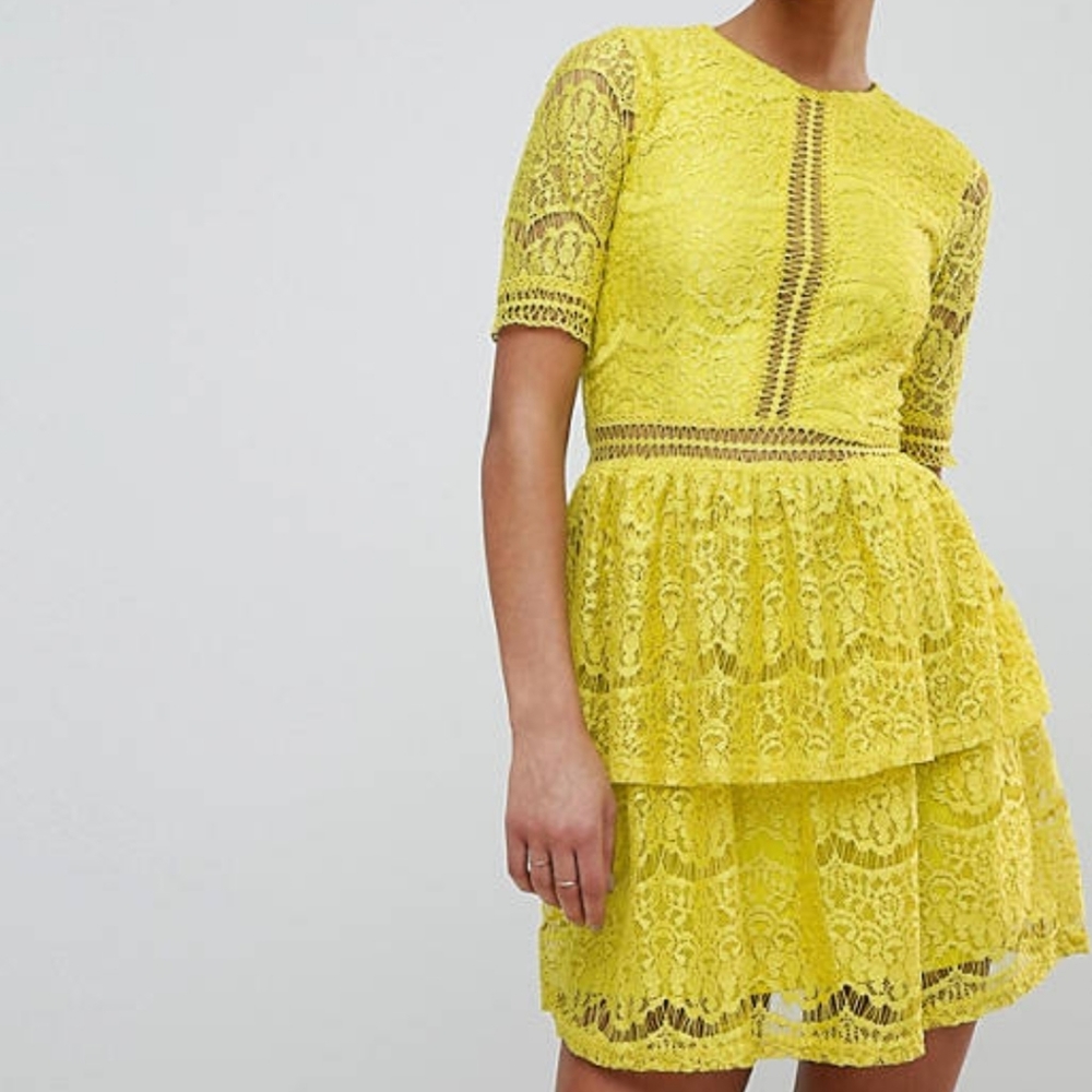 Asos Missguided Yellow Lace Dress Sz 2